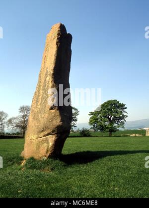 Stones - The stone circle known as Long Meg and her Daughters, in Cumbria. The main upright, shown here, is Long Meg herself. Constructed circa 2,500 BC Stock Photo