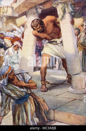 CHRISTIAN - OLD TESTAMENT - JEWISH MYTH - SAMSON 'He bowed himself with all his might' - blind Samson pulling down the house of the Philistines. Illustration by Arthur Dixon for Theodora W. Wilson, The Old Testament Story, 1926. Stock Photo