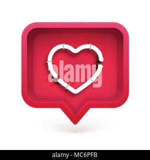 Neon heart with tubes off in 3D speech bubble, vector illustration Stock Vector