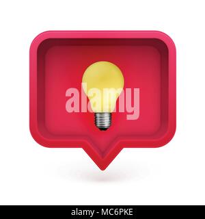 Realistic 3D speech bubble with light bulb in it, vector illustration Stock Vector
