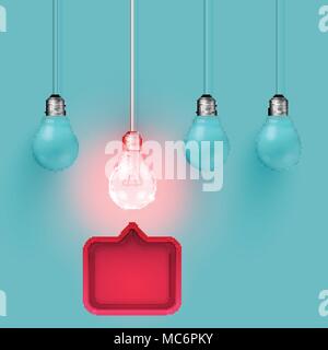 Realistic 3D speech bubble with light bulb, vector illustration Stock Vector