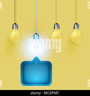 Realistic 3D speech bubble with light bulb, vector illustration Stock Vector