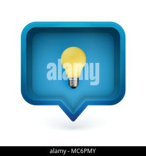 Realistic 3D speech bubble with light bulb in it, vector illustration Stock Vector