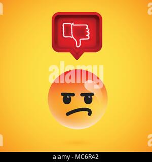 Realistic 3D emoticon with neon glowing dislike sign in a 3D speech bubble, vector illustration Stock Vector