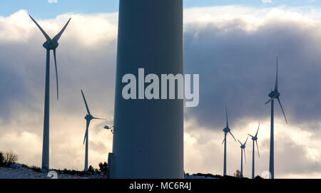 Wind turbines of the Cezallier windfarm, Puy de Dome, Auvergne, France Stock Photo