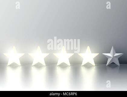 Four-star rating with glowing 3D stars, vector illustration Stock Vector