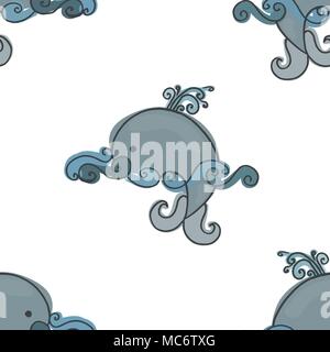 Seamless pattern with cute whales Stock Vector