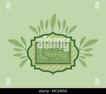 frame with leafs of organic and health food vector illustration design Stock Vector