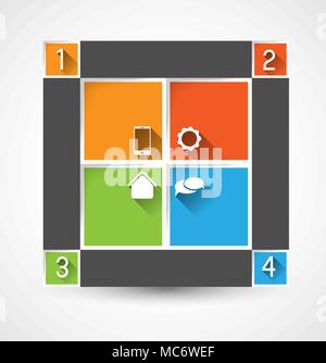 infographic template colorful squares with option steps and long shadow effect Stock Vector