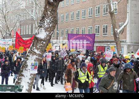 London, UK. 2nd February 2018. Shadow Chancellor John McDonnell MP speaks at the UCU picket line outside Goldsmiths London University, lectu Stock Photo