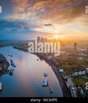 Aerial View of Canary Wharf Skyscrapers and River Thames in London ...