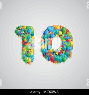 Number made by colorful balloons, vector Stock Vector