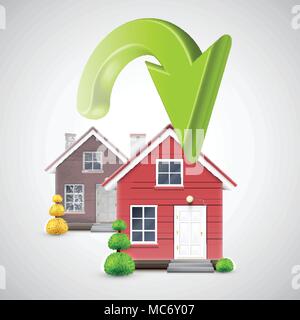 Moving to a new house with a green arrow Stock Vector