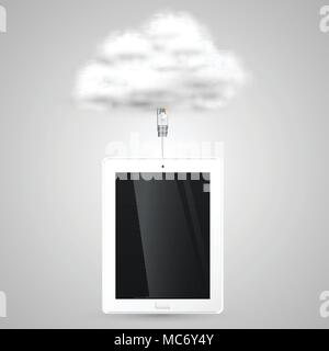 Tablet is connecting to cloud Stock Vector