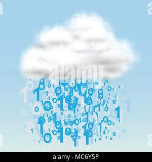 Data rain from realistic cloud, vector illustration Stock Vector
