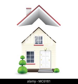 Realistic house with flying roof, vector Stock Vector