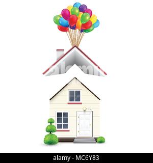 Realistic house with colorful balloons, vector Stock Vector