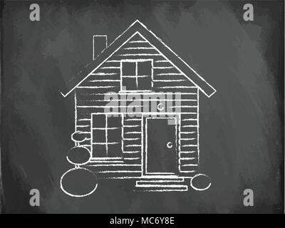 Realistic house being drawn on a chalkboard, vector Stock Vector