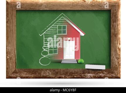 Realistic house being drawn on a chalkboard, vector Stock Vector