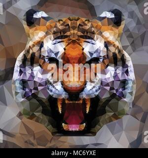 Low poly tiger design, vector illustration Stock Vector