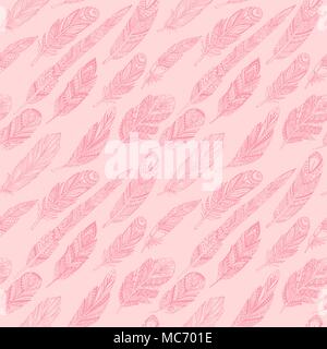 Seamless pattern with ethnic feathers. Tribal Feathers Vintage Pattern. Hand Drawn Doodles. Stock Vector