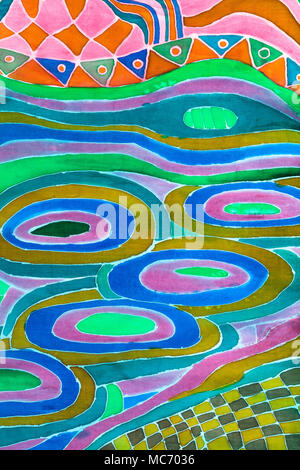 circle ornament on silk scarf painted in cold contour batik technique Stock Photo