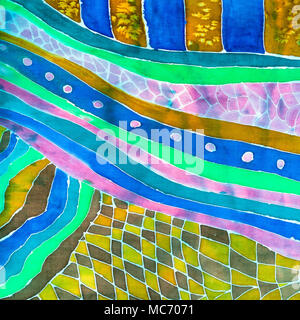 decoration of silk scarf painted in cold contour batik technique Stock Photo