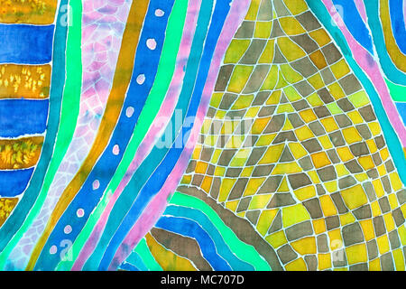 abstract decoration of silk scarf painted in cold contour batik technique Stock Photo