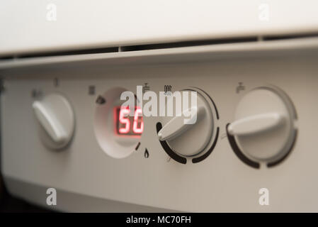 Close up of the controls of a British Combi Gas Boiler Stock Photo