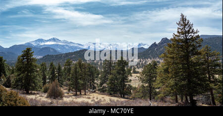 Long's Peak and Rocky Mountains Viewed from Lumpy Ridge Trail Stock Photo