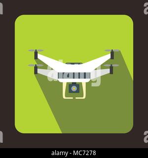 Drone with camera icon, flat style Stock Vector