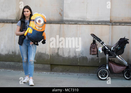 WARSAW, POLAND - April 08, 2018 People on the central street of Warsaw Stock Photo