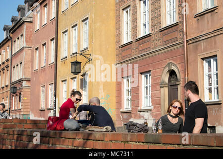 WARSAW, POLAND - April 08, 2018 People on the central street of Warsaw Stock Photo