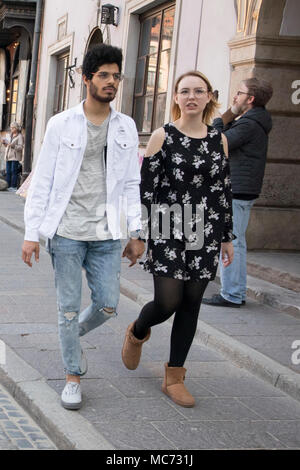 WARSAW, POLAND - April 08, 2018 People on the central street of Warsaw Stock Photo