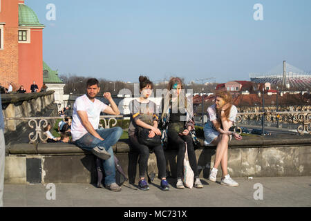 WARSAW, POLAND - April 08, 2018 People on the central street of Warsaw Stock Photo