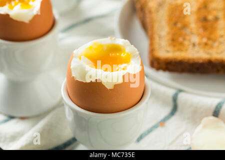 Homemade Soft Boiled Egg in a Cup with Toast Stock Photo