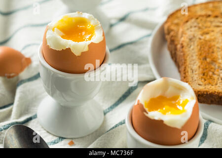 Homemade Soft Boiled Egg in a Cup with Toast Stock Photo