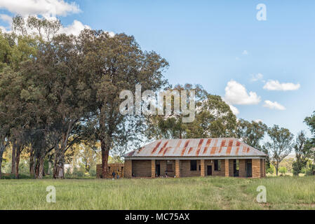 FICKSBURG, SOUTH AFRICA - MARCH 12, 2018: The ruin of the Gumtree railway station building near Ficksburg in the Free State Province Stock Photo