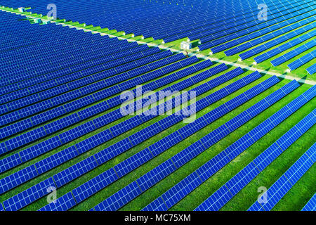 Solar energy farm. High angle view of solar panels on an energy farm. Stock Photo