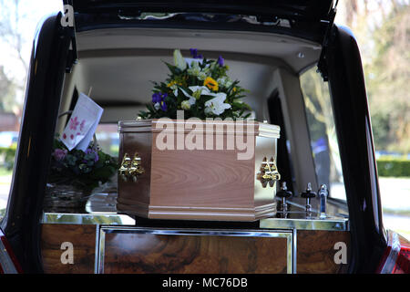 Coffin in Hearse at Crematorium Surrey England Stock Photo