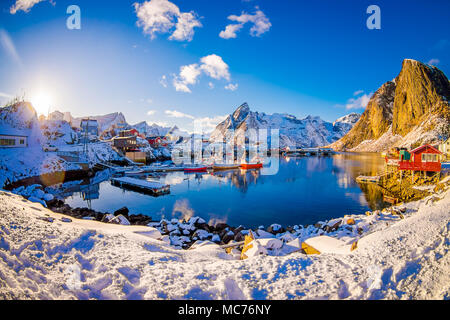 SVOLVAER, LOFOTEN ISLANDS, NORWAY APRIL 10, 2018: View to the harbor with buildings and boats in Svolvaer, starting point for held yearly in March International cod fishing competition Stock Photo