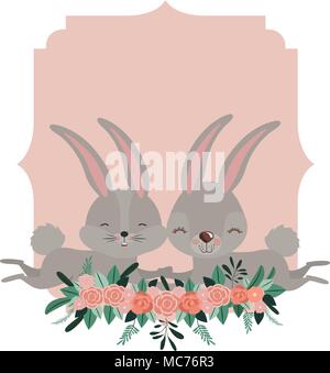 cute rabbits with wreath easter celebration Stock Vector