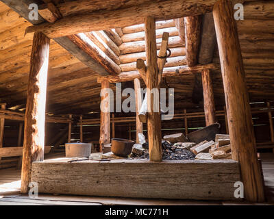 Inside the Camboose Shanty, Algonquin Logging Museum, Algonquin Provincial Park, Ontario, Canada. Stock Photo