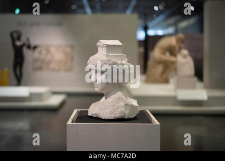 London, UK. 13th Apr, 2018. The sculpture Pallas (Athena) with the Parthenon (1896) by August Rodin (1840-1917) before the opening of the British Museum's new exhibition 'Rodin and the art of Ancient Greece' on April 26 in London. Photo date: Friday, April 13, 2018. Photo: Roger Garfield/Alamy Live News Stock Photo