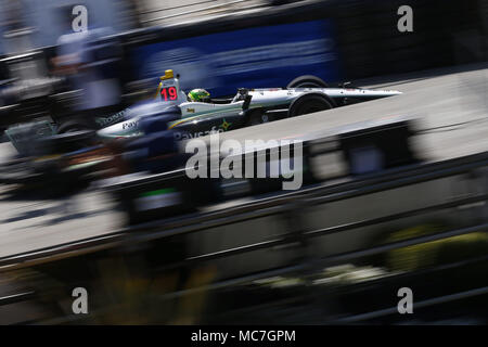 Long Beach, California, USA. 13th Apr, 2018. April 13, 2018 - Long Beach, California, USA: Zachary Claman De Melo (19) takes to the track to practice for the Toyota Grand Prix of Long Beach at Streets of Long Beach in Long Beach, California. Credit: Justin R. Noe Asp Inc/ASP/ZUMA Wire/Alamy Live News Stock Photo