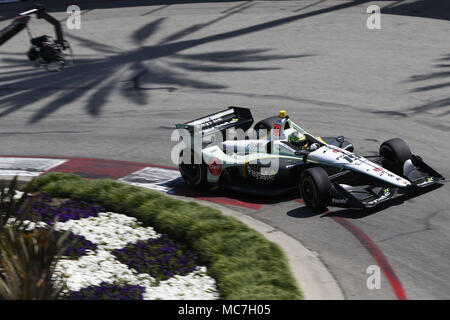 Long Beach, California, USA. 13th Apr, 2018. April 13, 2018 - Long Beach, California, USA: Zachary Claman De Melo (19) takes to the track to practice for the Toyota Grand Prix of Long Beach at Streets of Long Beach in Long Beach, California. Credit: Justin R. Noe Asp Inc/ASP/ZUMA Wire/Alamy Live News Stock Photo