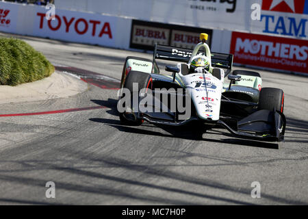 Long Beach, California, USA. 13th Apr, 2018. April 13, 2018 - Long Beach, California, USA: Zachary Claman De Melo (19) takes to the track to practice for the Toyota Grand Prix of Long Beach at Streets of Long Beach in Long Beach, California. Credit: Justin R. Noe Asp Inc/ASP/ZUMA Wire/Alamy Live News Stock Photo