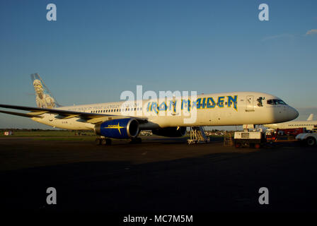 Ed Force One of Iron Maiden. Their first jet plane used for transporting tour equipment and personnel on the Somewhere Back in Time World Tour 2009 Stock Photo