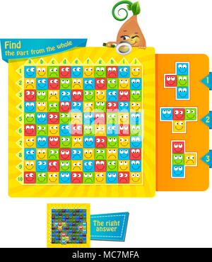 game for developing attention for children and adults. Task game  find part of the whole Stock Vector