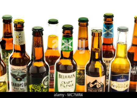 Collection of small independent brewery craft beers in bottles Stock Photo